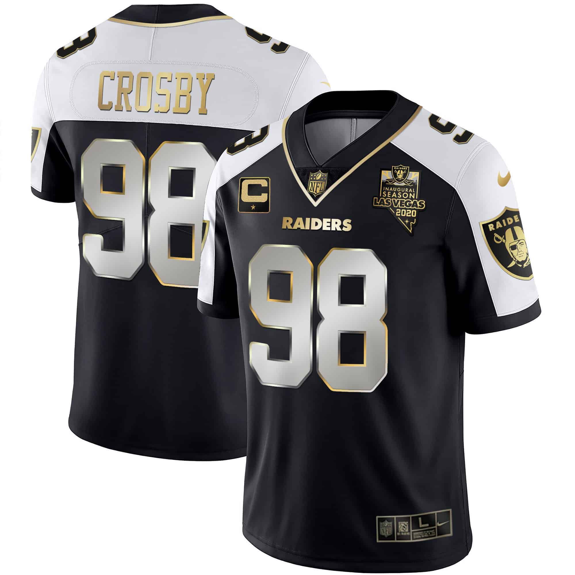 Men Oakland Raiders #98 Crosby 2024 Nike Vapor Black Gold & Black Inverted Limited NFL Jersey style 1